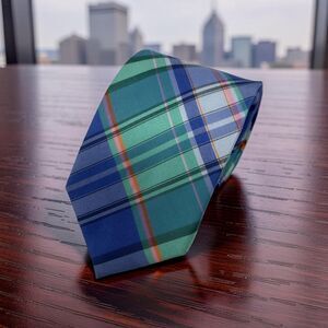 Tommy Hilfiger Plaid Neck Tie Blue Green Pink Cotton Silk Blend  57" x 3.25"
